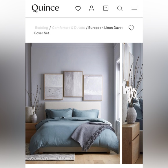 Quince European Linen Duvet Cover Set in Dusty Blue - Picture 2 of 7